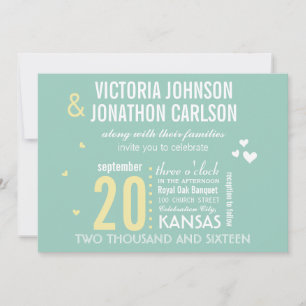 Photo Mint and Yellow Modern Typography Wedding Invitation