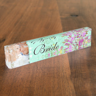 Photo Mint Radiant Purple Bride Love Bird Wedding Nameplate
