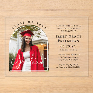 Photo Modern Arch Graduate Script Graduation Party Acrylic Invitations