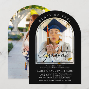 Photo Modern Arch Graduate Script Graduation Party Invitation