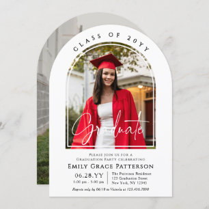Photo Modern Arch Graduate Script Graduation Party Invitation
