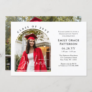 Photo Modern Arch Graduate Script Graduation Party Invitation