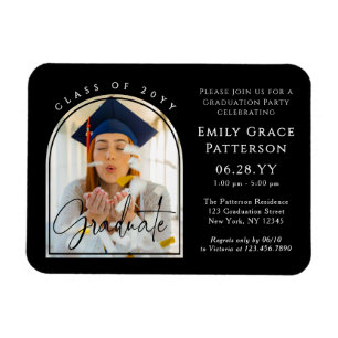 Photo Modern Arch Graduate Script Graduation Party Magnet
