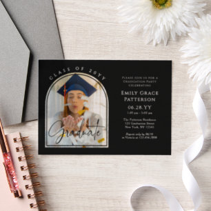 Photo Modern Arch Graduate Script Graduation Party Vellum Invitations