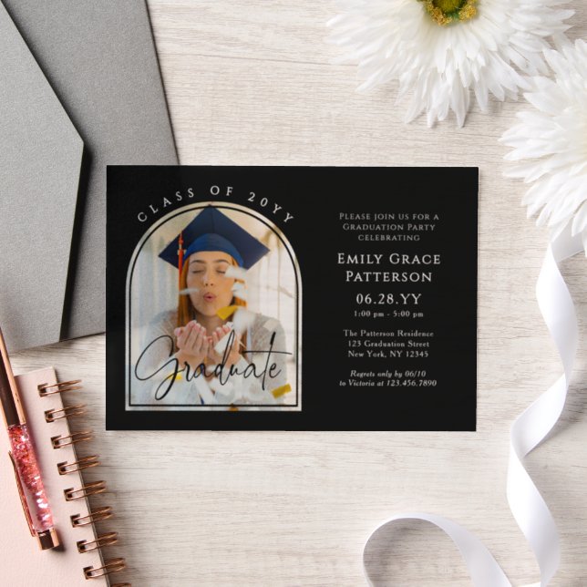 Photo Modern Arch Graduate Script Graduation Party Vellum Invitations (Wedding)
