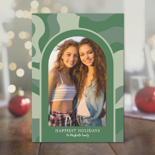 Photo modern arch - organic curves green holiday card