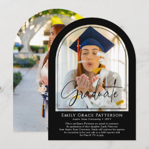 Photo Modern Arch Script Graduation Announcement