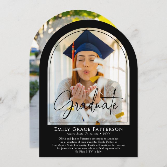 Photo Modern Arch Script Graduation Announcement (Front/Back)