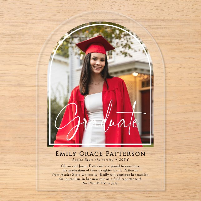 Photo Modern Arch Script Graduation Announcement (Front)