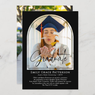 Photo Modern Arch Script Graduation Announcement