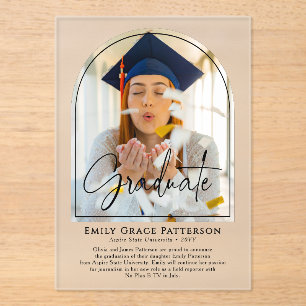 Photo Modern Arch Script Graduation Announcement