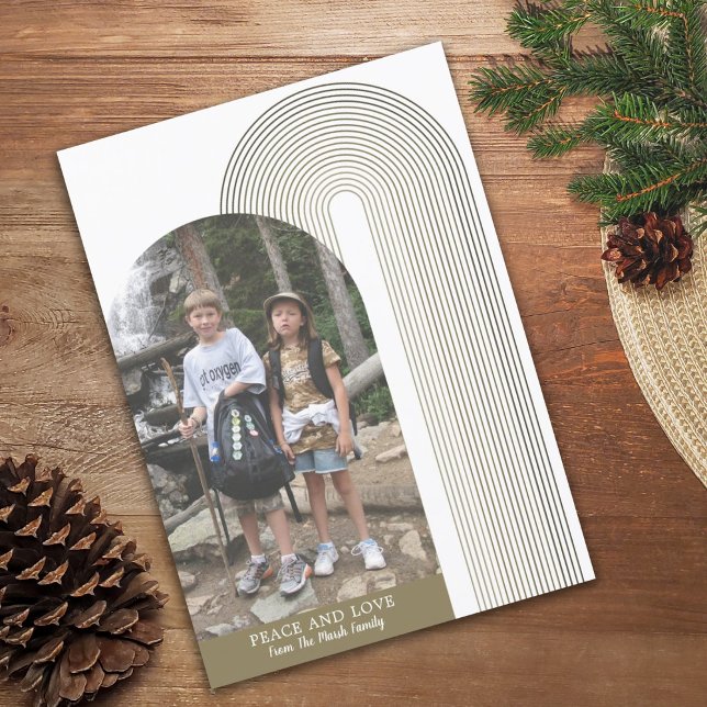 Photo modern arch - zen stripes gold Christmas Holiday Card (Creator Uploaded)