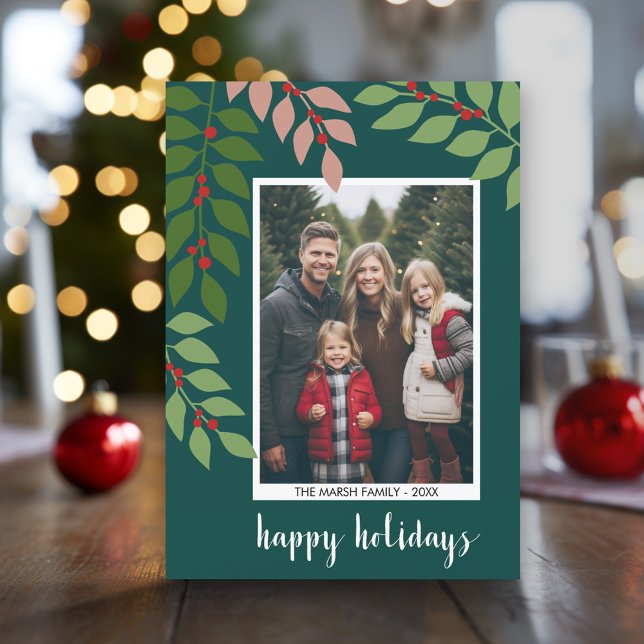 Photo modern berries branches - Happy Holiday Card (Modern Christmas Photo Greeting Card)