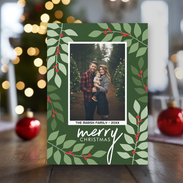 Photo modern berries eucalyptus branches Christmas Holiday Card (Modern Christmas Photo Greeting Card)