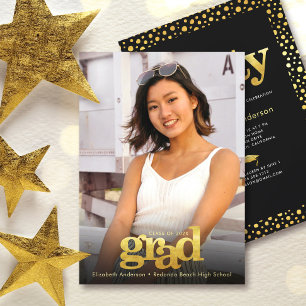Photo modern bold black gold grad party elegant invitation