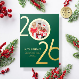 Photo Modern Bold Green 2026 Holiday Gold Card