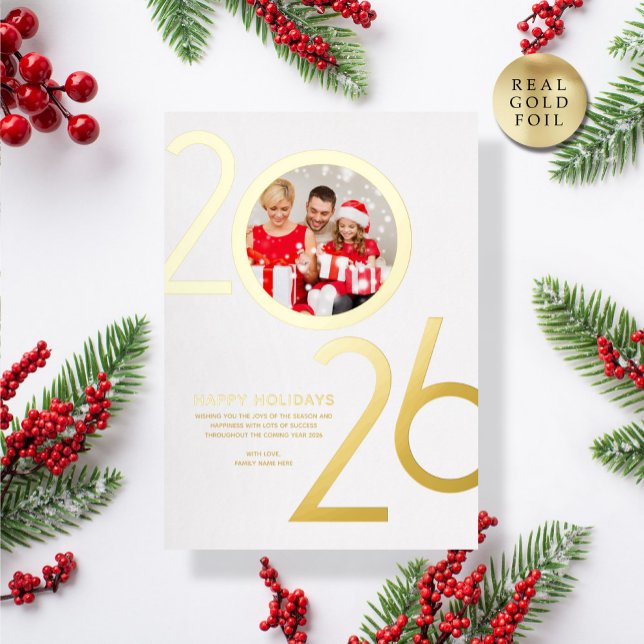 Photo Modern Bold White 2026 Holiday Gold Card (Creator Uploaded)