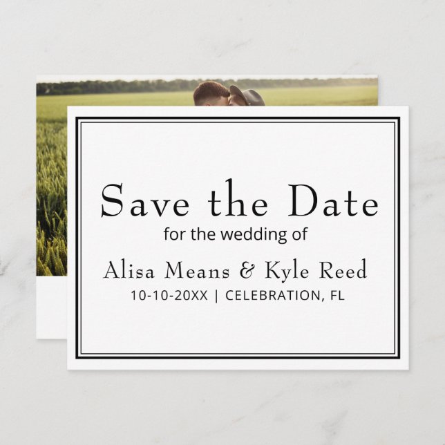 Photo Modern Border Minimalist Save the Date (Front/Back)