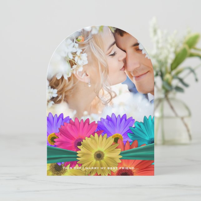 Photo Modern  Bright Colourful Gerber Daisy Invitation (Standing Front)