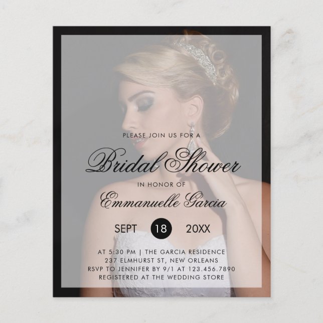 Photo Modern Budget Bridal Shower Invitation Flyer (Front)