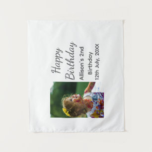 Photo modern classic add name date happy birthday tapestry