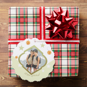 Photo Modern Custom Stars And Orange Watercolor Tree Decoration Card