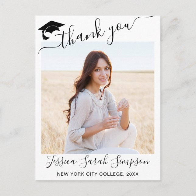 PHOTO Modern Elegant Graduation Thank You Postcard (Front)