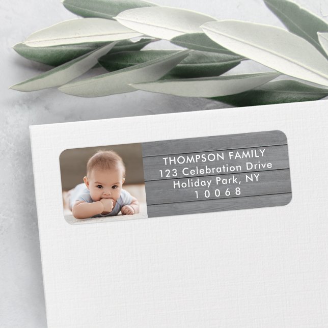 Photo Modern Farmhouse Grey Wood Return Address (Creator Uploaded)