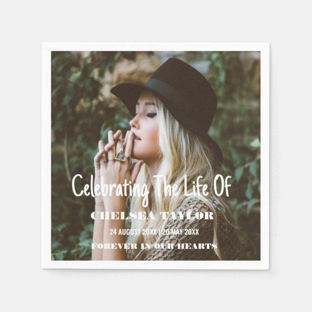 Photo Modern Funeral Celebration of Life Memorial  Napkin (Front)