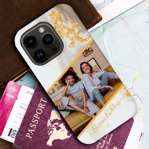 Photo Modern Gold Glitter Black Marble Custom Name Case-Mate iPhone 14 Pro Case