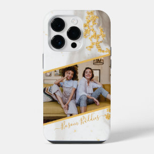 Photo Modern Gold Glitter Black Marble Custom Name iPhone 14 Pro Case