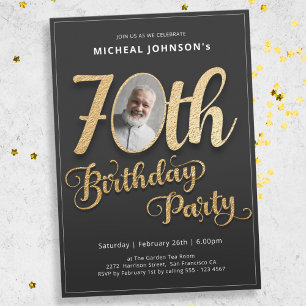 Photo Modern Gold Typography 70th Birthday  Invitation
