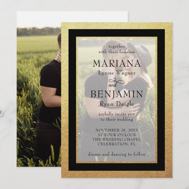Photo Modern Gold Wedding Invitation (Front/Back)
