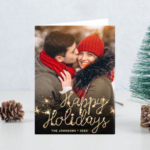 PHOTO Modern Golden Christmas Greeting Holiday Card