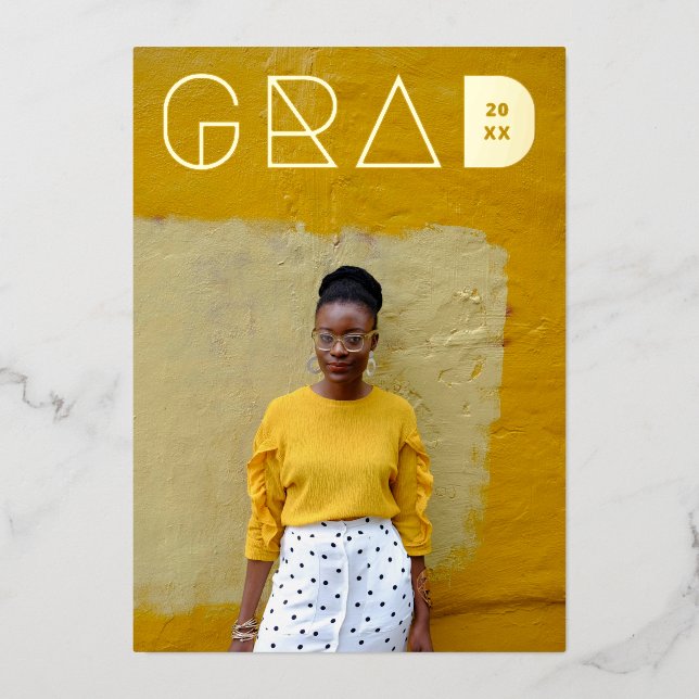 Photo Modern Grad Letters Gold Foil Graduation (Front)