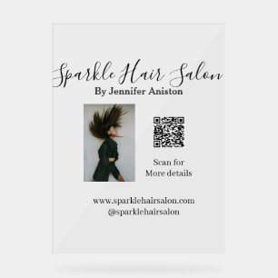 Photo modern hair salon small business QR code  Acrylic Sign