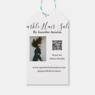 Photo modern hair salon small business QR code  Gift Tags