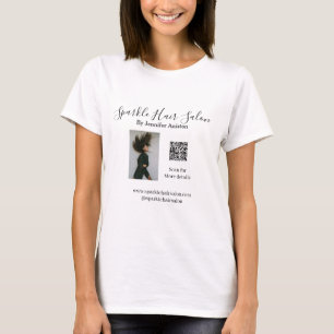 Photo modern hair salon small business QR code T-Shirt