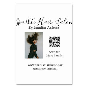 Photo modern hair salon small business QR code Table Number