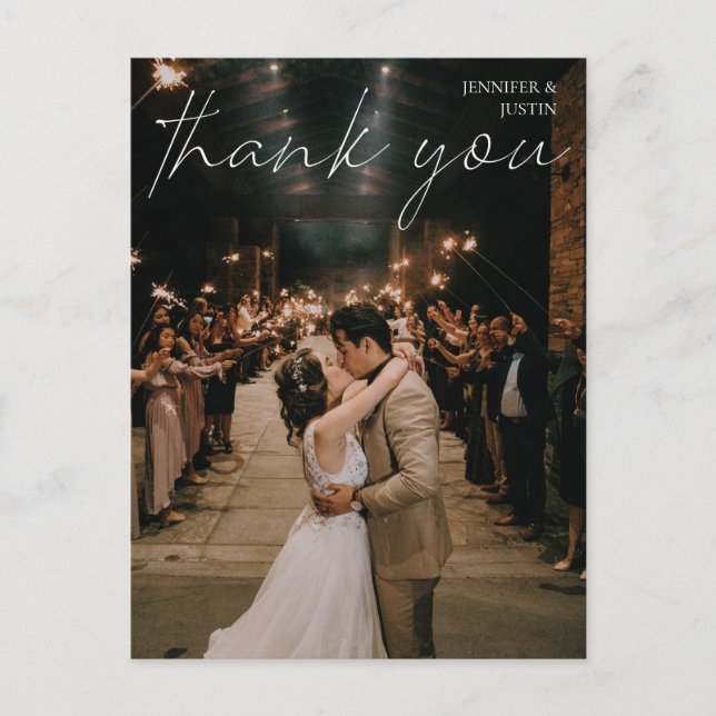 Photo Modern Handwriting Typography Thank You Postcard (Front)