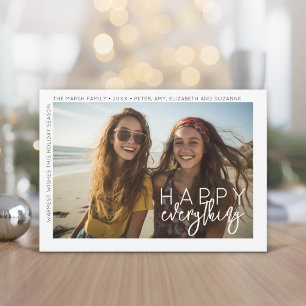 Photo Modern Happy Everything Minimal White Border Holiday Card