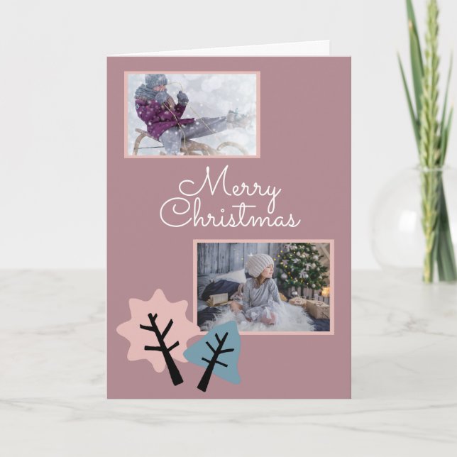 Photo Modern Merry Christmas Family Holiday Card (Front)
