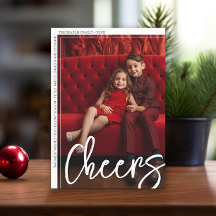 Photo Modern Minimal Border Cheers Retro Arch Back Holiday Card