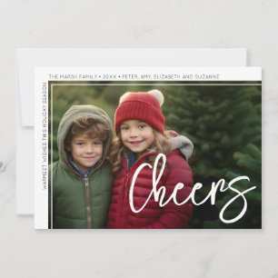 Photo Modern - Minimal White Border Offset Cheers Holiday Card