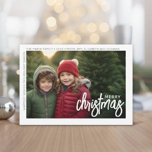 Photo Modern - Minimal White Border Offset Merry Holiday Card