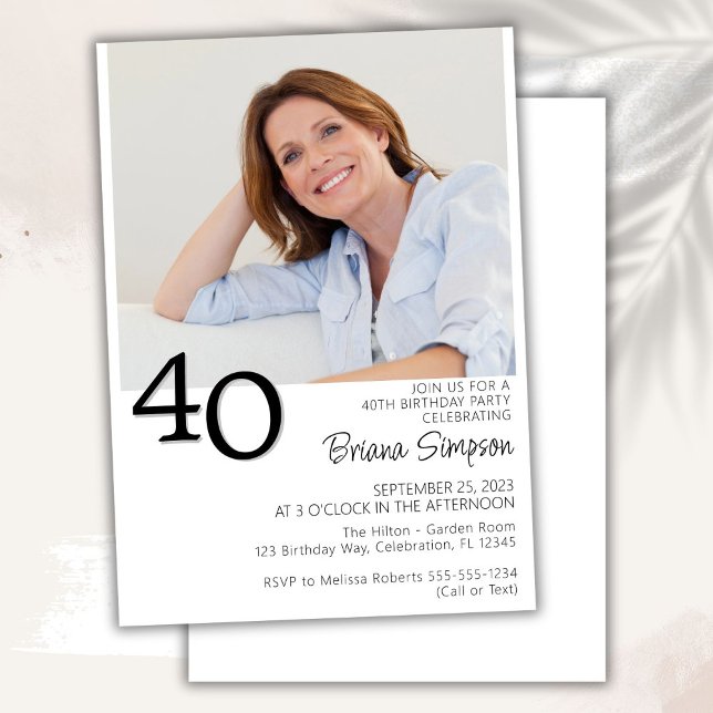 Photo Modern Minimalist 40th Birthday Invitation (Creator Uploaded)
