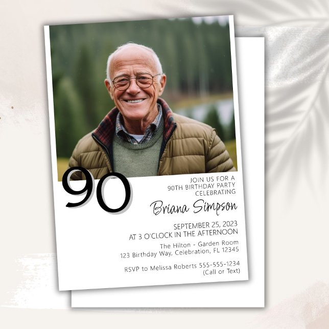 Photo Modern Minimalist 90th Birthday Invitation (Creator Uploaded)