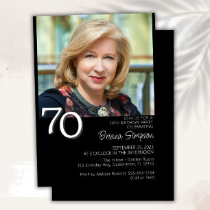 Photo Modern Minimalist Black 70th Birthday Invitation