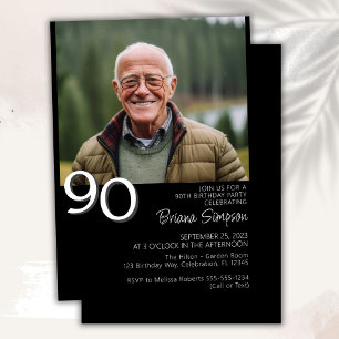 Photo Modern Minimalist Black 90th Birthday Invitation