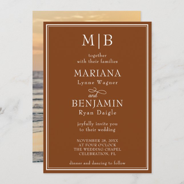 Photo Modern Minimalist Brown Wedding Invitation (Front/Back)